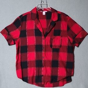 VICTORIA'S SECRET Women's Red & Black Buffalo Print Pajama Top - Size Medium